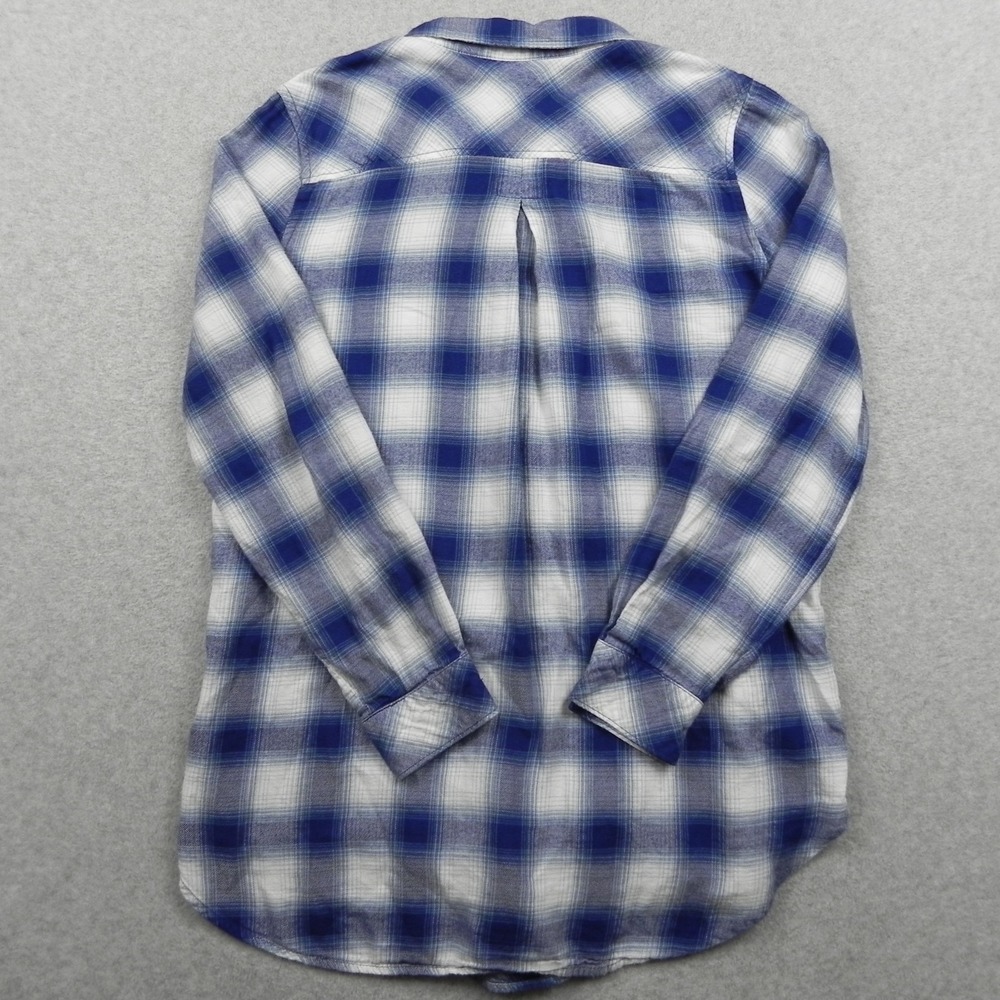 Boston Traders Flannel Shirt Top Womens Medium Button Up Blue Plaid Long Sleeve - Picture 9 of 10